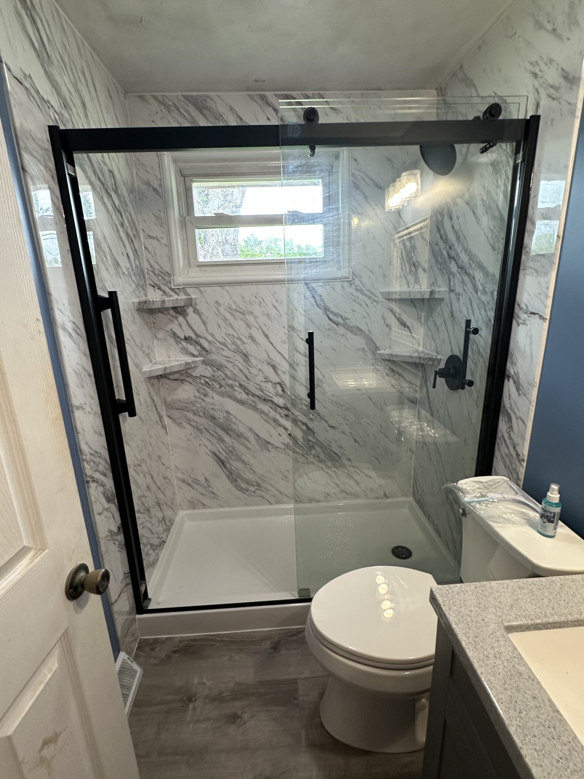 Full bathroom remodel with drywall installation in Miamisburg, OH.